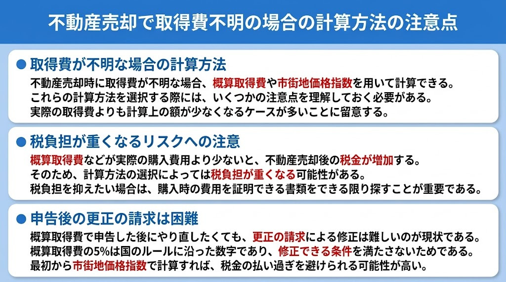 不動産売却で取得費不明の場合の計算方法の注意点