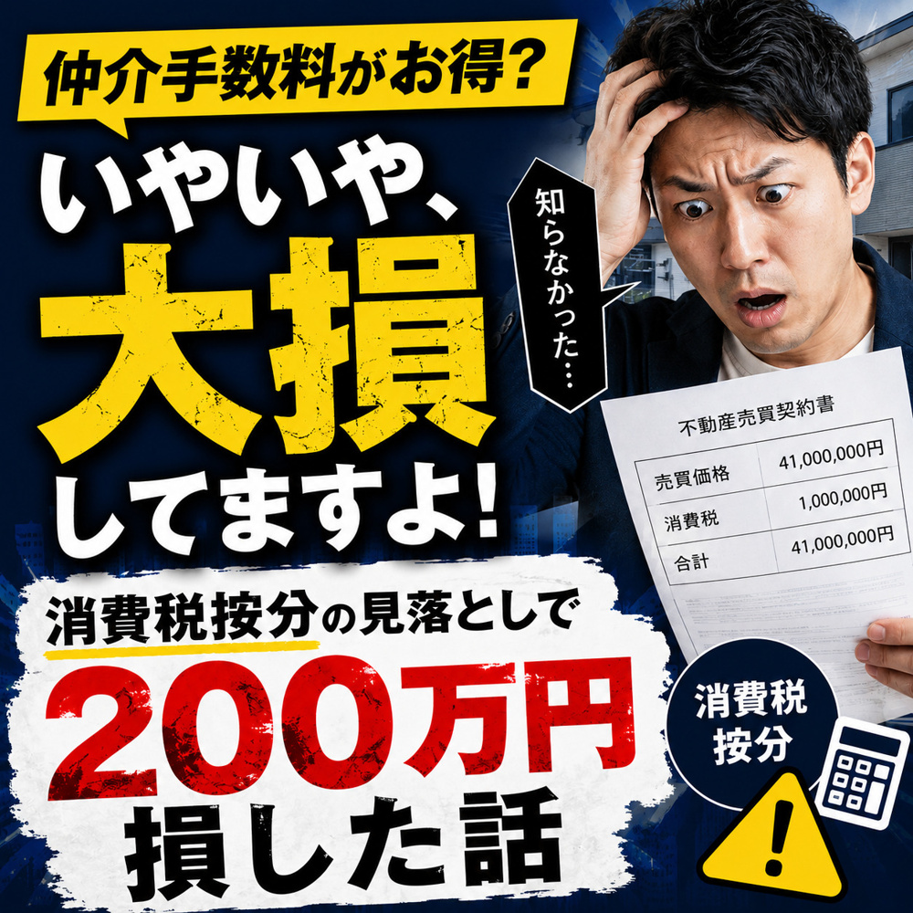仲介手数料がお得？いやいや、大損してますよ！｜消費税按分の見落としで200万円損した話の画像