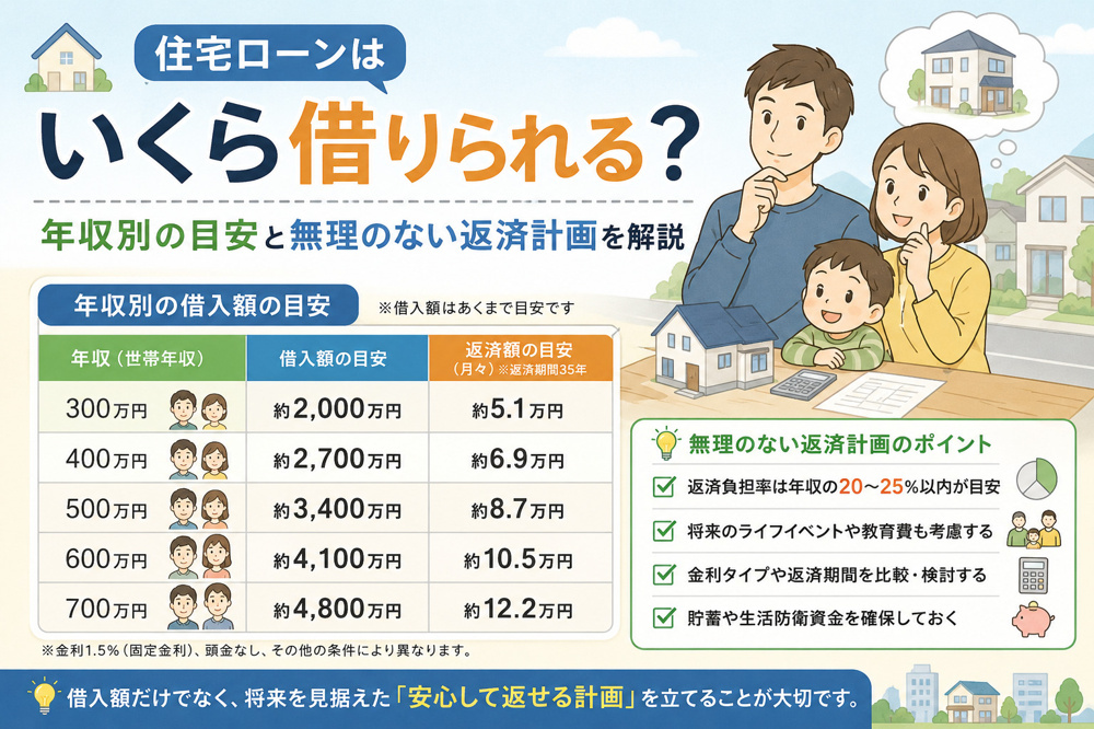 住宅ローンはいくら借りられる？年収別の目安と無理のない返済計画を解説の画像