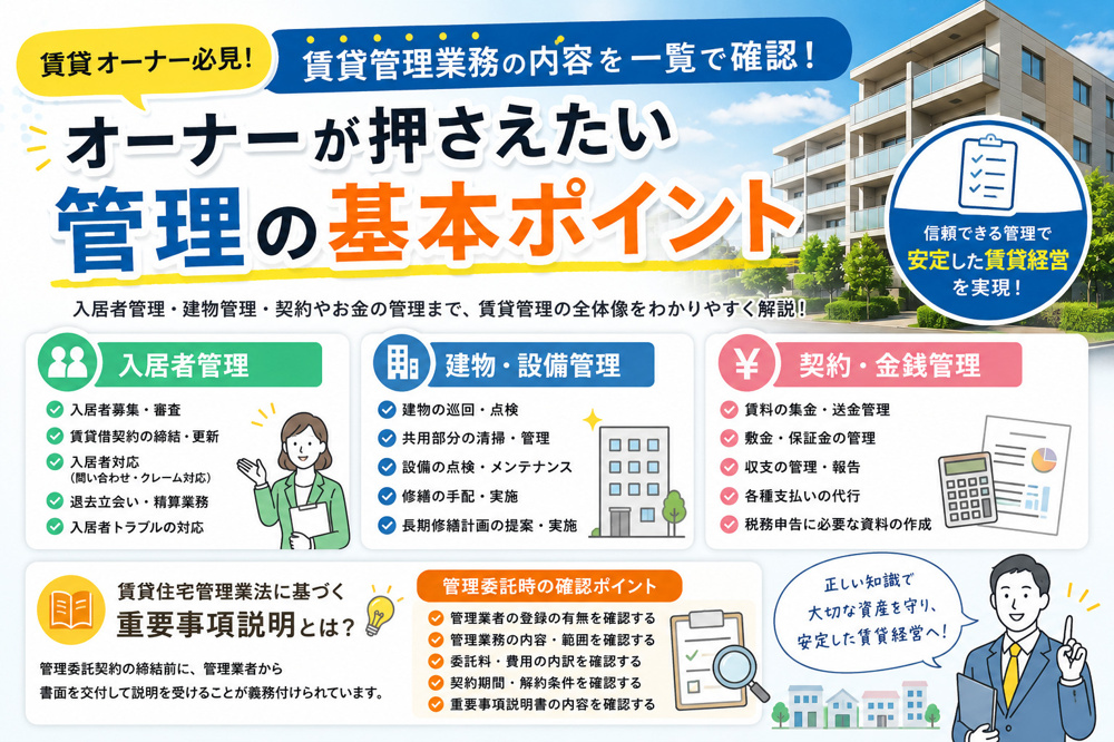 賃貸管理業務の内容を一覧で確認！オーナーが押さえたい管理の基本ポイントの画像