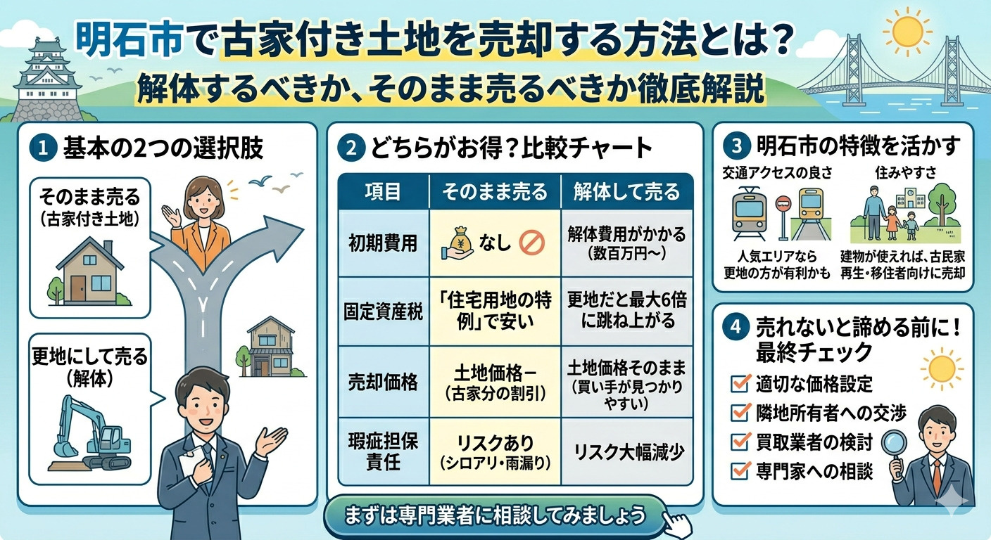 明石市で古家付き土地を売却する方法|解体するべき?そのまま売るべき?徹底解説の画像