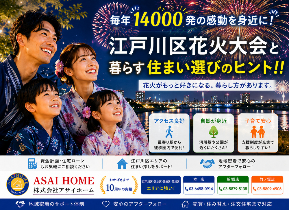 毎年14000発の感動を身近に！江戸川区花火大会と暮らす住まい選びのヒント！！の画像
