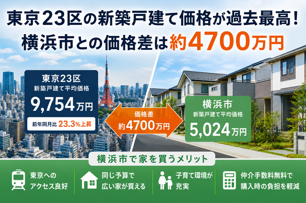 東京23区の新築戸建て価格が過去最高！横浜市との価格差は約4700万円