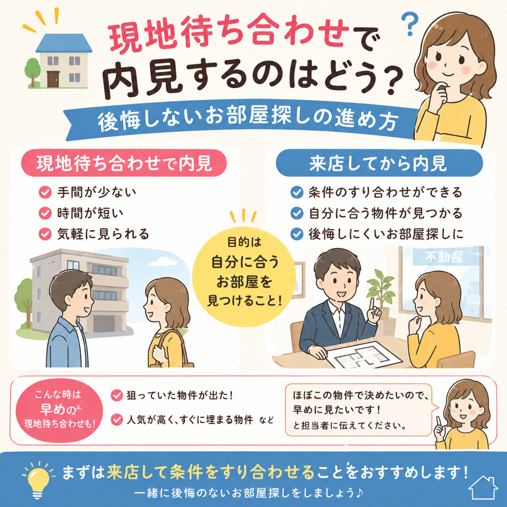 現地待ち合わせで内見するのはどう？後悔しないお部屋探しの進め方の画像