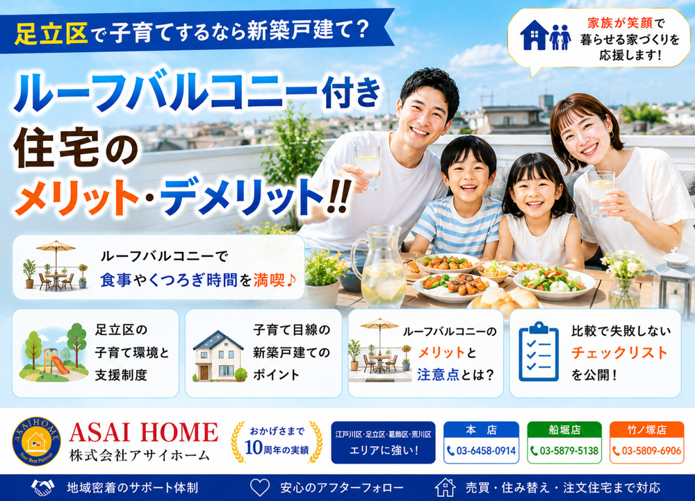 【足立区で子育てするなら新築戸建て？】ルーフバルコニー付き住宅のメリット・デメリット！！の画像