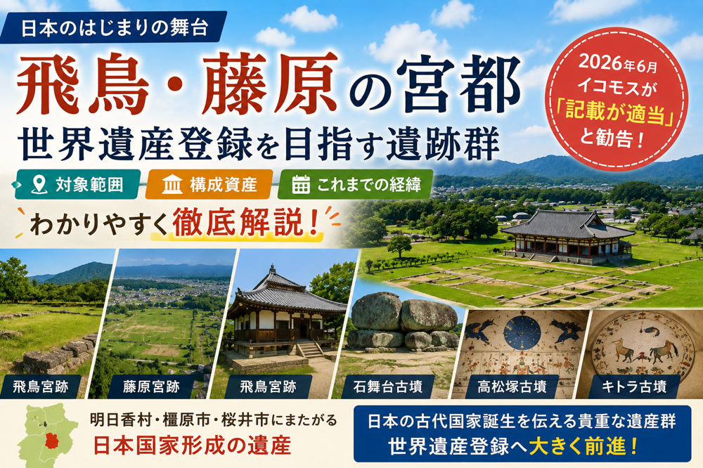 飛鳥・藤原の宮都とは？世界遺産登録を目指す範囲・構成資産・経緯を解説の画像