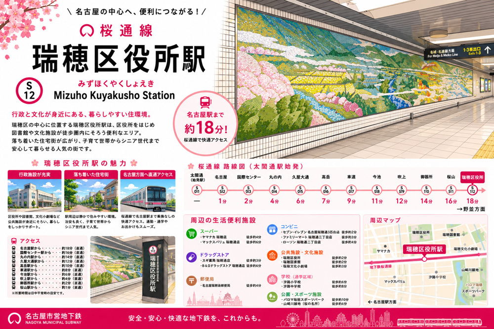 地下鉄桜通線「瑞穂区役所」駅 周辺のエリア情報の画像