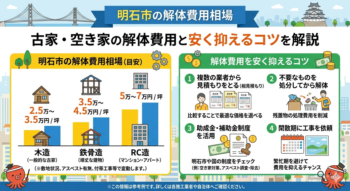 明石市の解体費用相場はいくら?古家・空き家の解体費用と安く抑えるコツを解説の画像