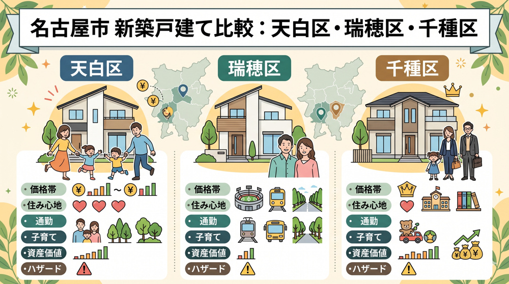 名古屋市で新築戸建てを比較検討したい方へ！天白区と瑞穂区千種区の違いと選び方を解説の画像