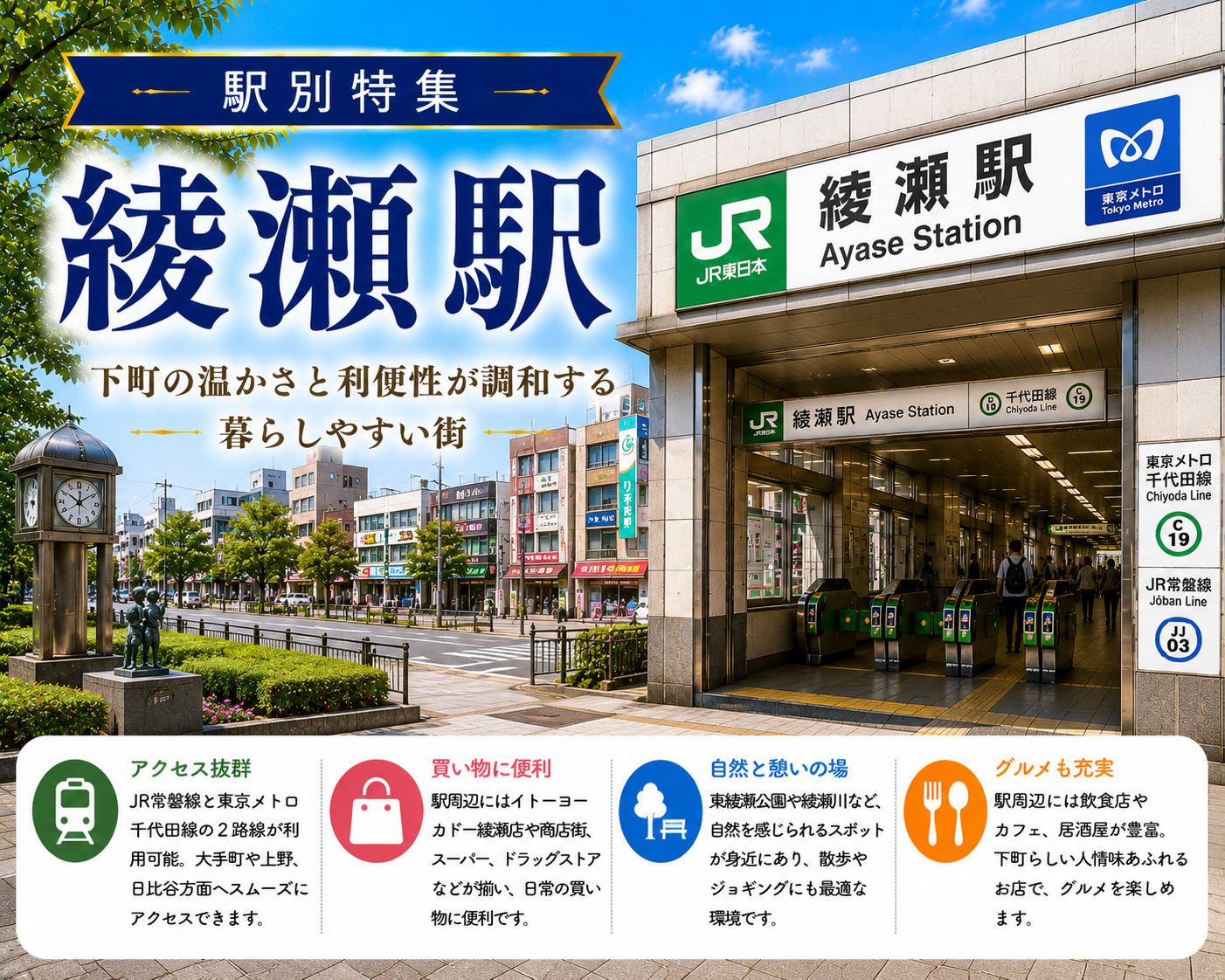 駅別特集｜綾瀬駅は住みやすい？賃貸相場・治安・交通アクセスを不動産会社が解説の画像