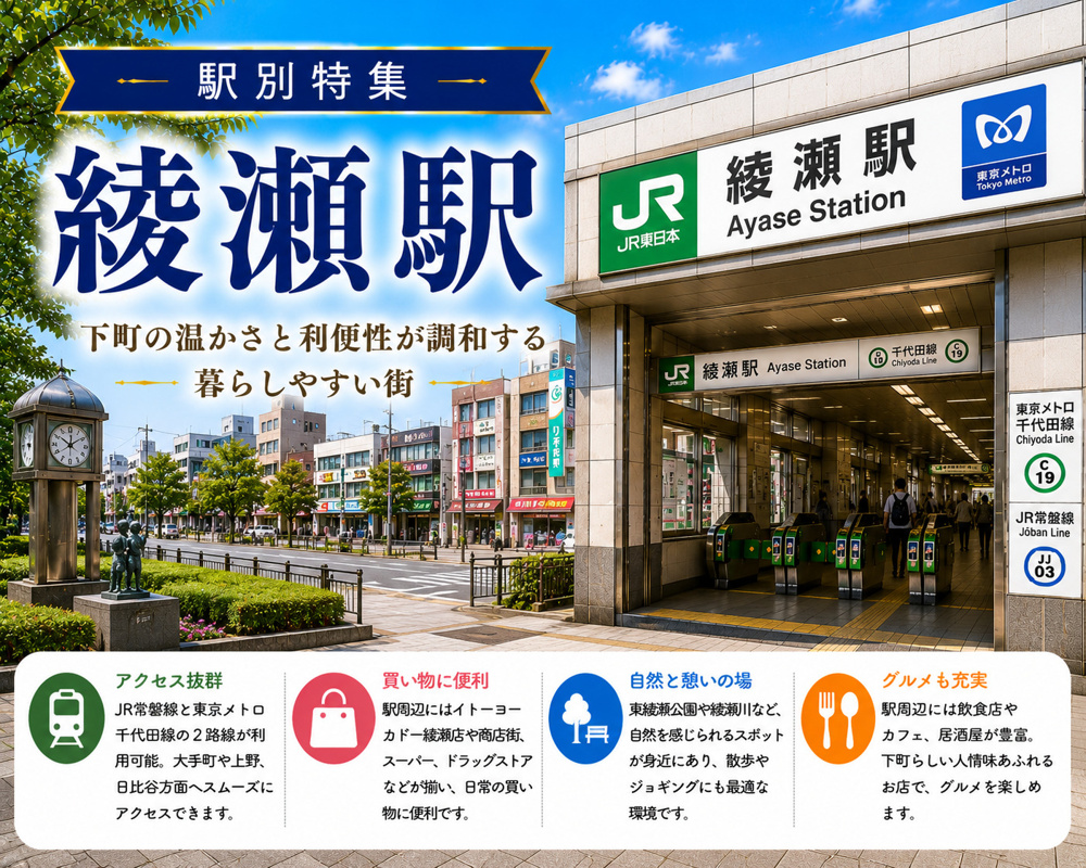 駅別特集｜綾瀬駅は住みやすい？賃貸相場・治安・交通アクセスを不動産会社が解説の画像