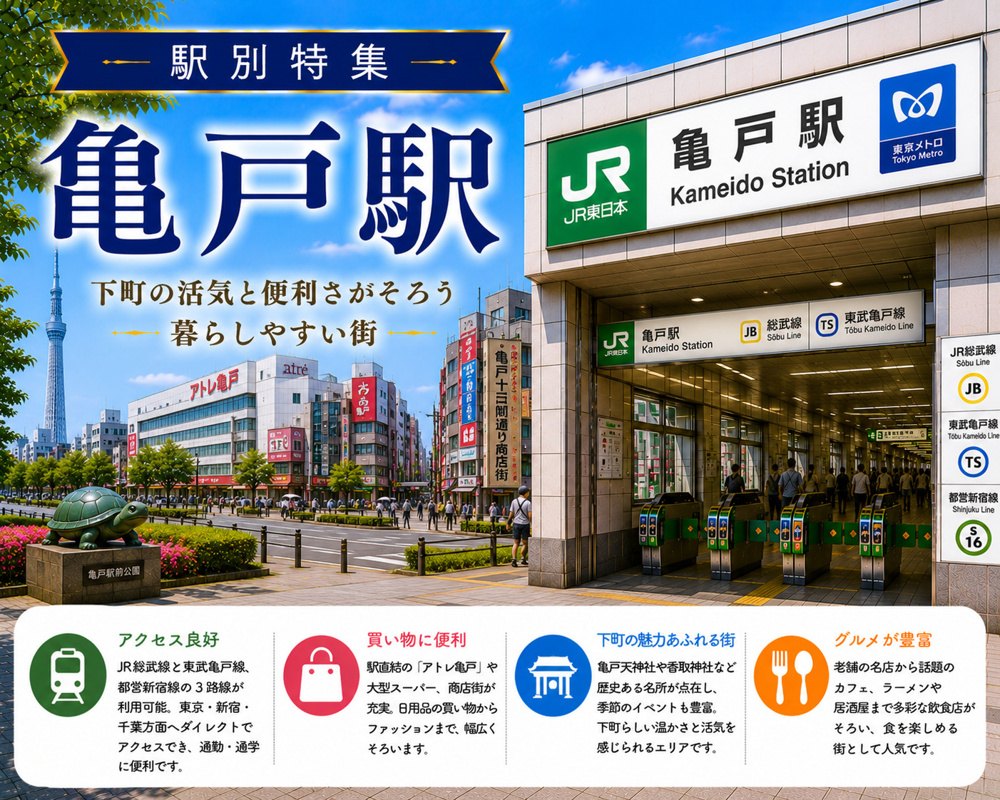 駅別特集｜亀戸駅は住みやすい？賃貸相場・治安・交通アクセスを不動産会社が解説の画像