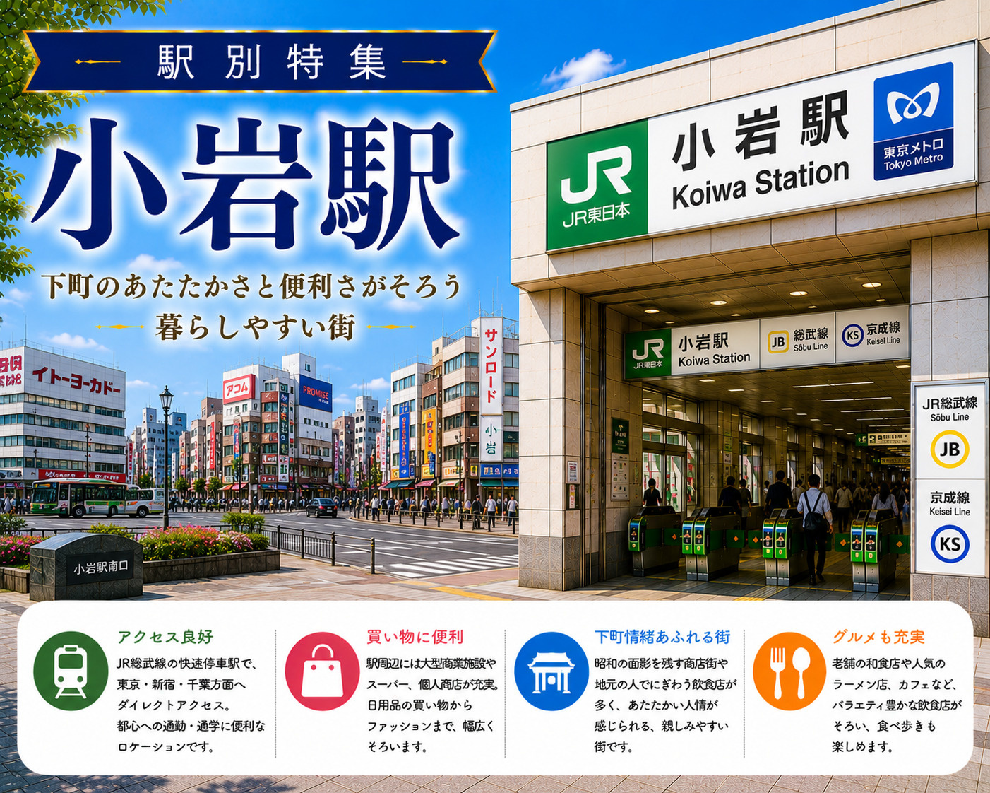 駅別特集｜小岩駅は住みやすい？賃貸相場・治安・交通アクセスを不動産会社が解説の画像
