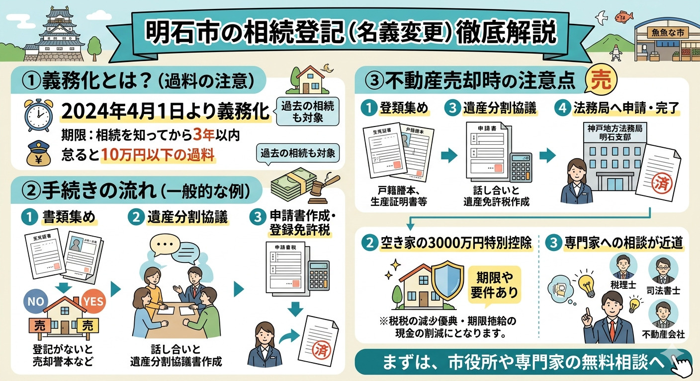 明石市の相続登記とは？義務化の内容や手続きの流れ、不動産売却時の注意点を解説の画像