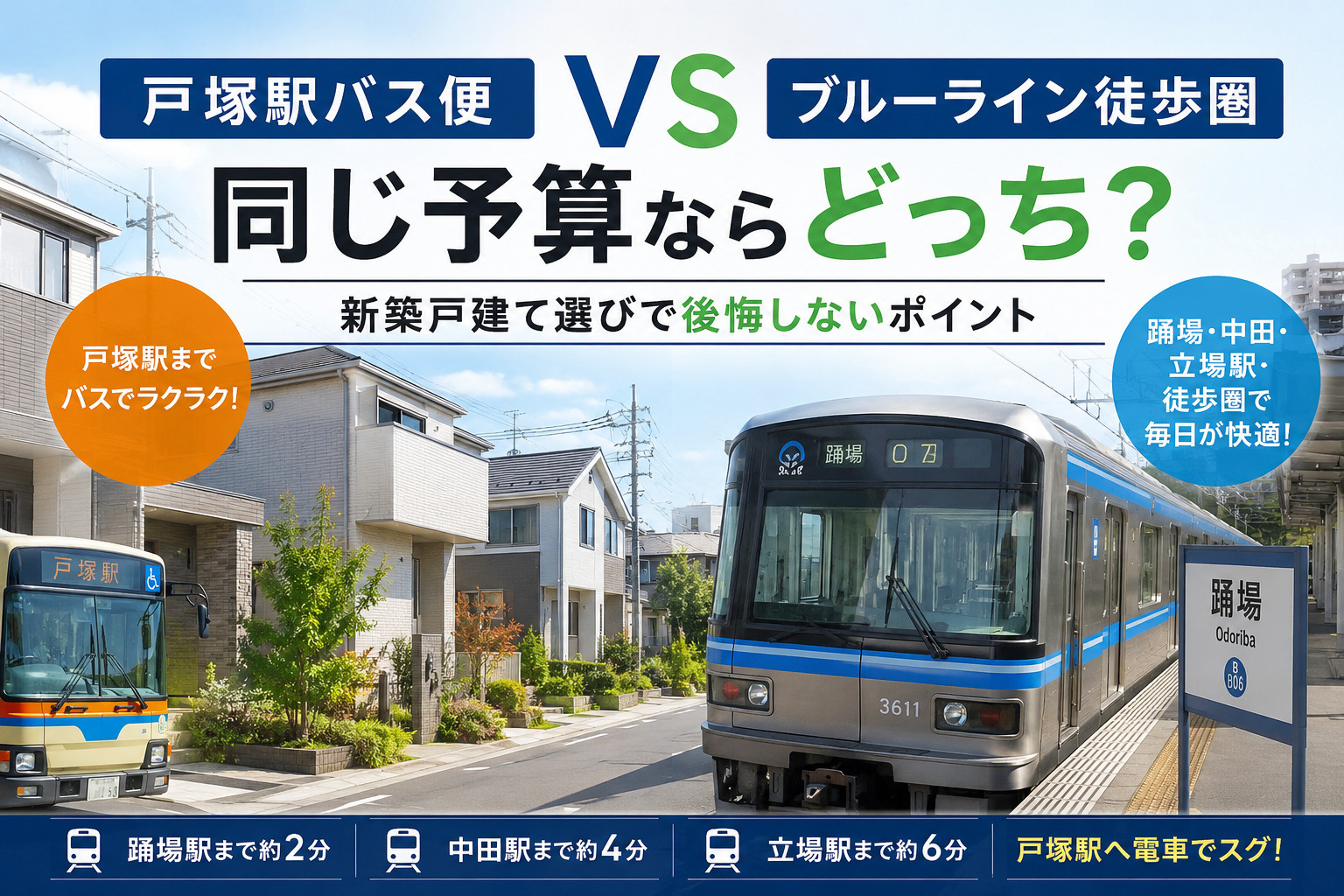 戸塚駅バス便とブルーライン徒歩圏、同じ予算ならどっち?新築戸建て選びで後悔しないポイントの画像