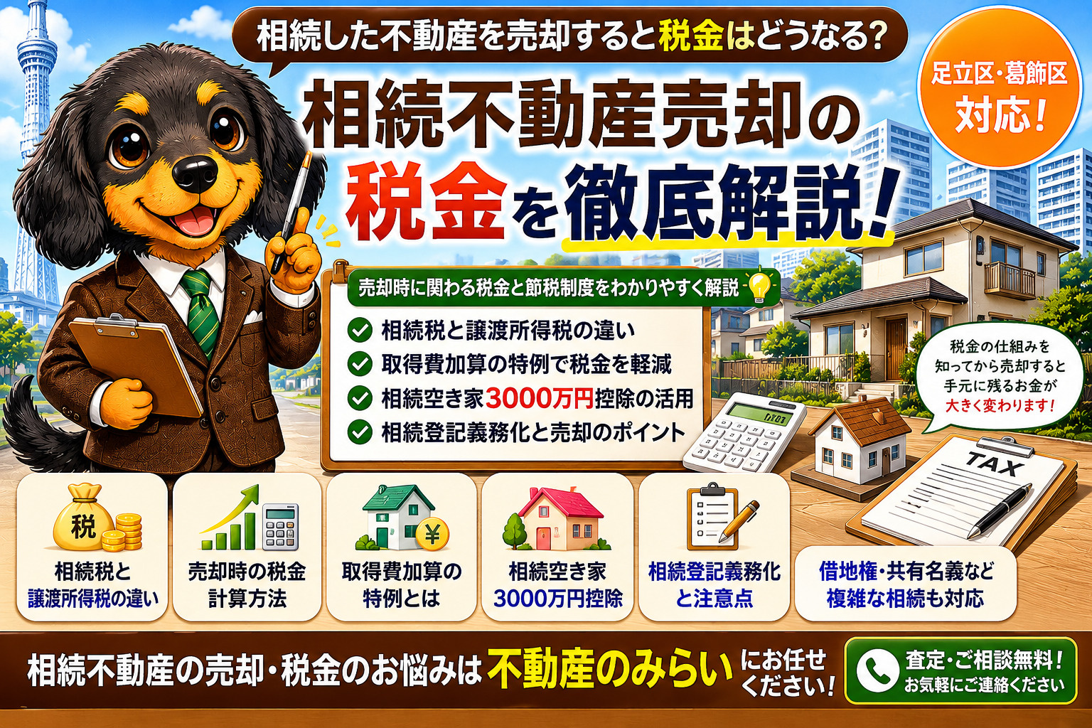 相続不動産を売却すると税金はいくらかかる？相続税・譲渡所得税・節税特例を徹底解説【足立区・葛飾区対応】の画像