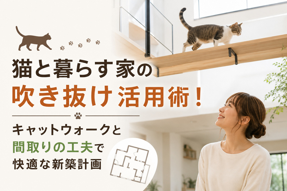猫と暮らす家の吹き抜け活用術！キャットウォークと間取りの工夫で快適な新築計画の画像