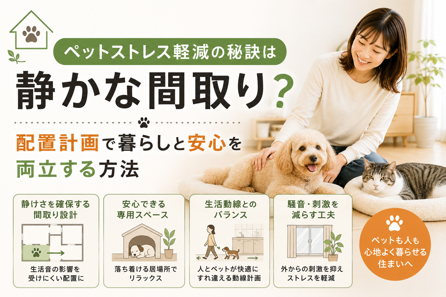 ペットストレス軽減の秘訣は静かな間取り？配置計画で暮らしと安心を両立する方法の画像