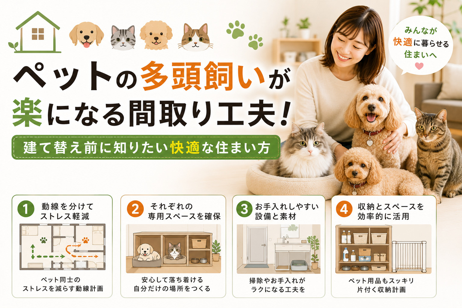 ペットの多頭飼いが楽になる間取り工夫！建て替え前に知りたい快適な住まい方の画像
