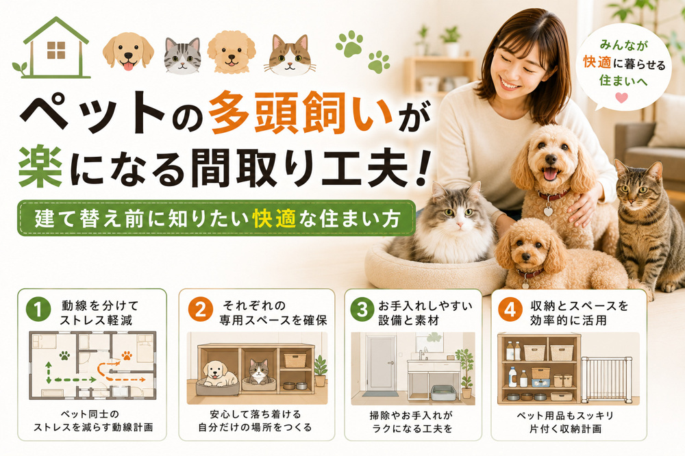 ペットの多頭飼いが楽になる間取り工夫！建て替え前に知りたい快適な住まい方の画像