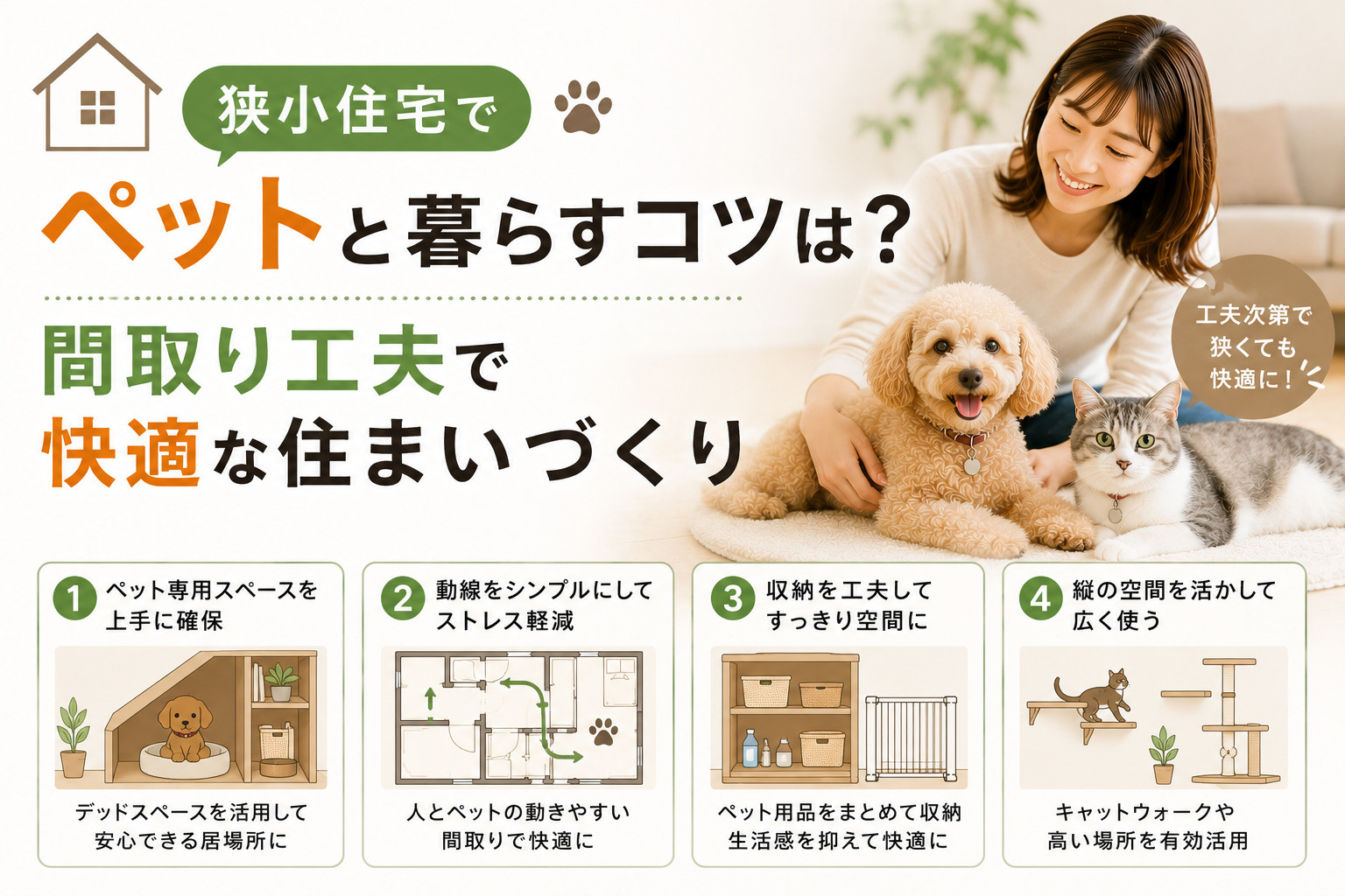 狭小住宅でペットと暮らすコツは？間取り工夫で快適な住まいづくりの画像