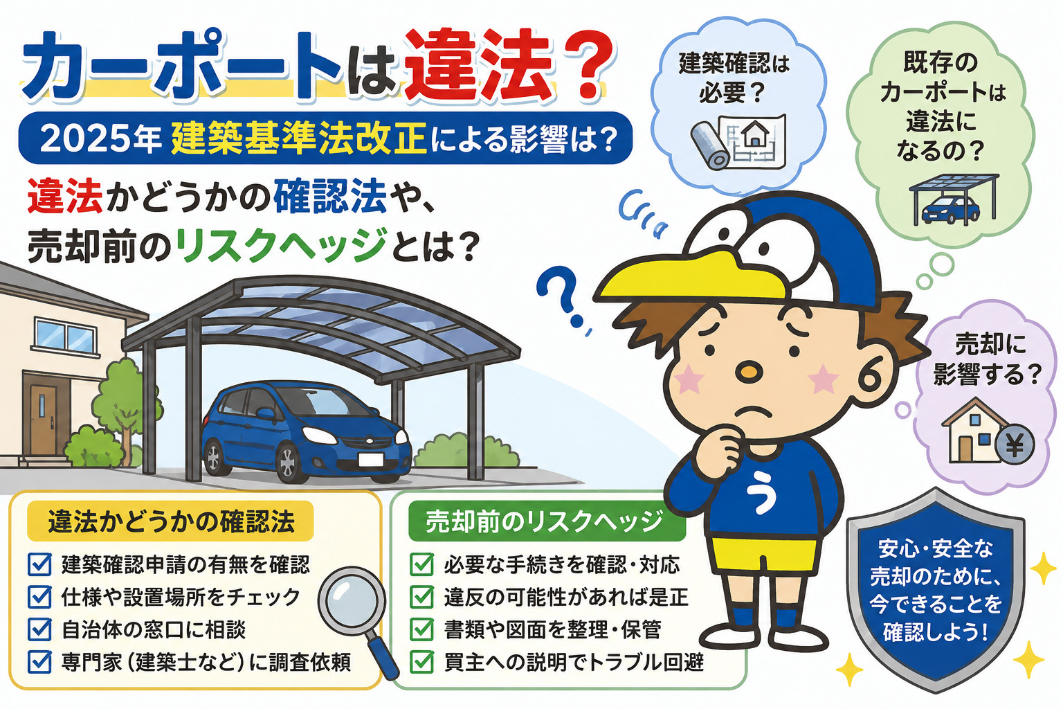 カーポートは違法になるのか？建築基準法2025年改正と遡及や売却リスクを解説の画像