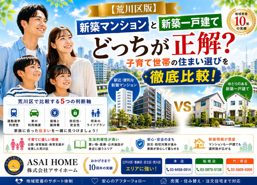 【荒川区版】新築マンションと新築一戸建てどっちが正解？子育て世帯の住まい選びを徹底比較！の画像