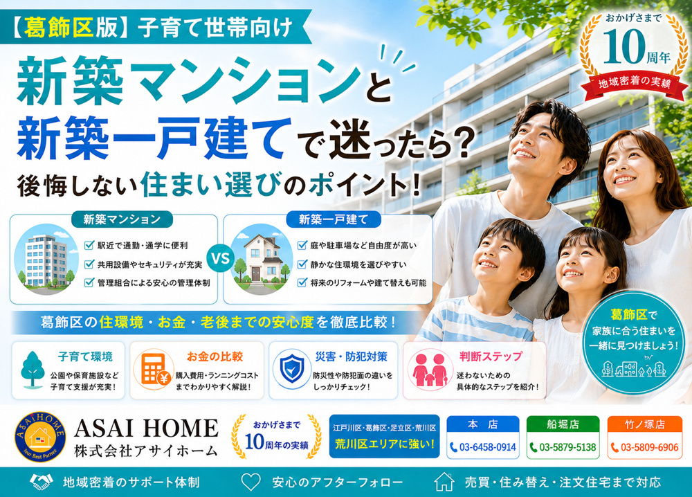 【葛飾区版】新築マンションと一戸建てで迷ったら？後悔しない住まい選びのポイント！の画像