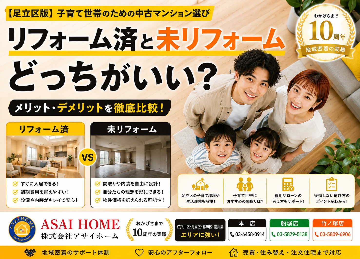 【足立区版】リフォーム済中古マンションと未リフォームどっちがいい?子育て世帯の選び方を徹底比較!の画像