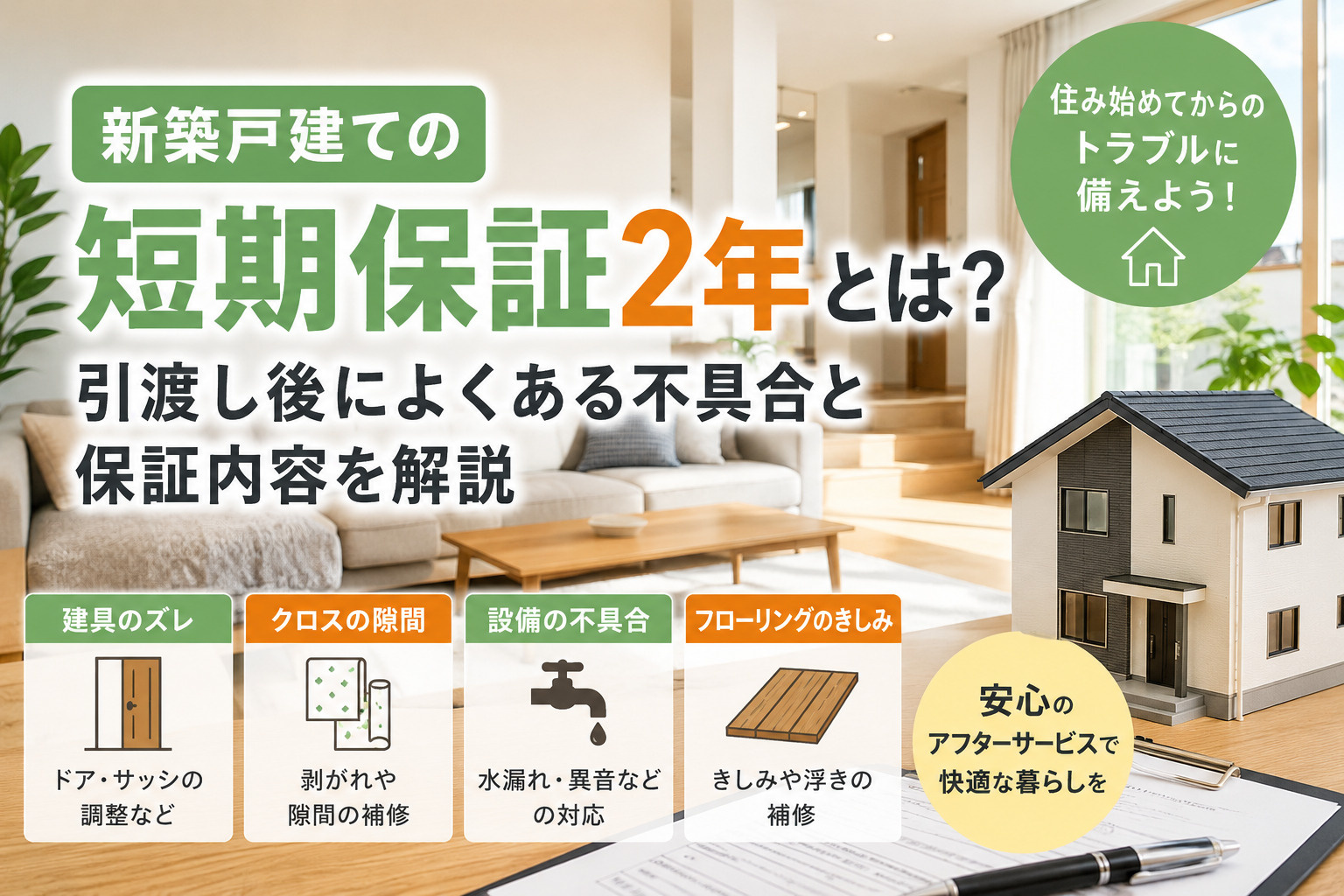 新築戸建ての短期保証2年とは?引渡し後によくある不具合と保証内容を解説の画像