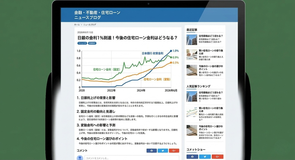 日銀金利1%時代到来！ 住宅ローン金利の最新見通しと変動・固定の選び方・対策を徹底解説の画像