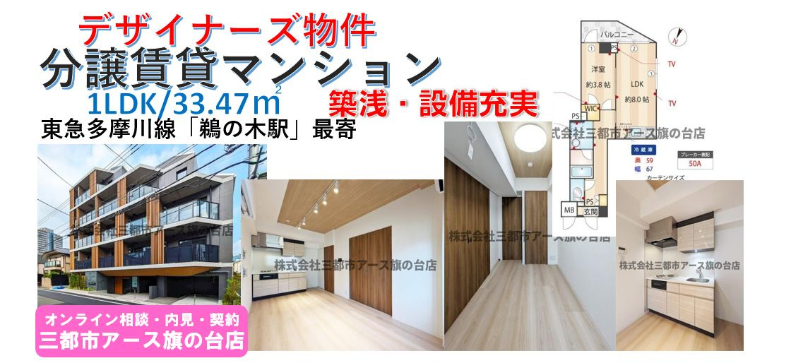 【ZOOM下丸子】築浅・分譲賃貸マンション・1LDK・デザイナーズ・東急多摩川線・鵜の木駅