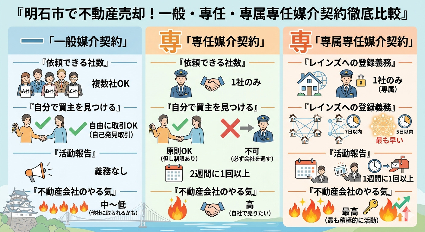明石市で不動産売却するなら媒介契約はどれを選ぶべき?一般・専任・専属専任の違いを徹底解説の画像