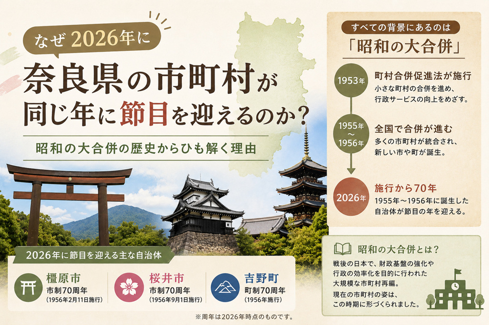 奈良県の市町村が同じ年に節目を迎える理由の画像