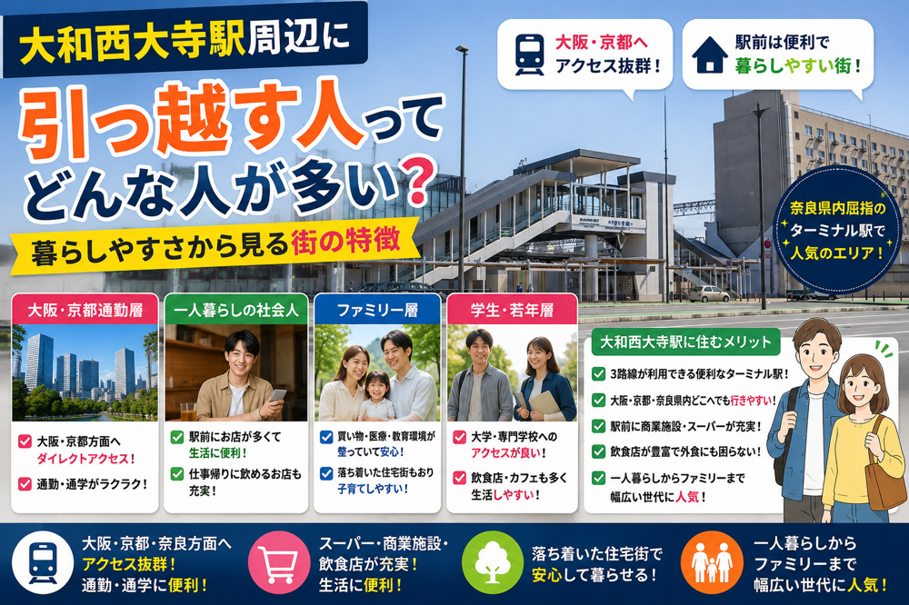大和西大寺駅周辺に引っ越す人ってどんな人が多い？暮らしやすさから見る街の特徴の画像