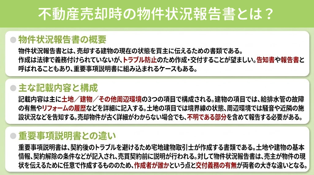不動産売却時の物件状況報告書とは？