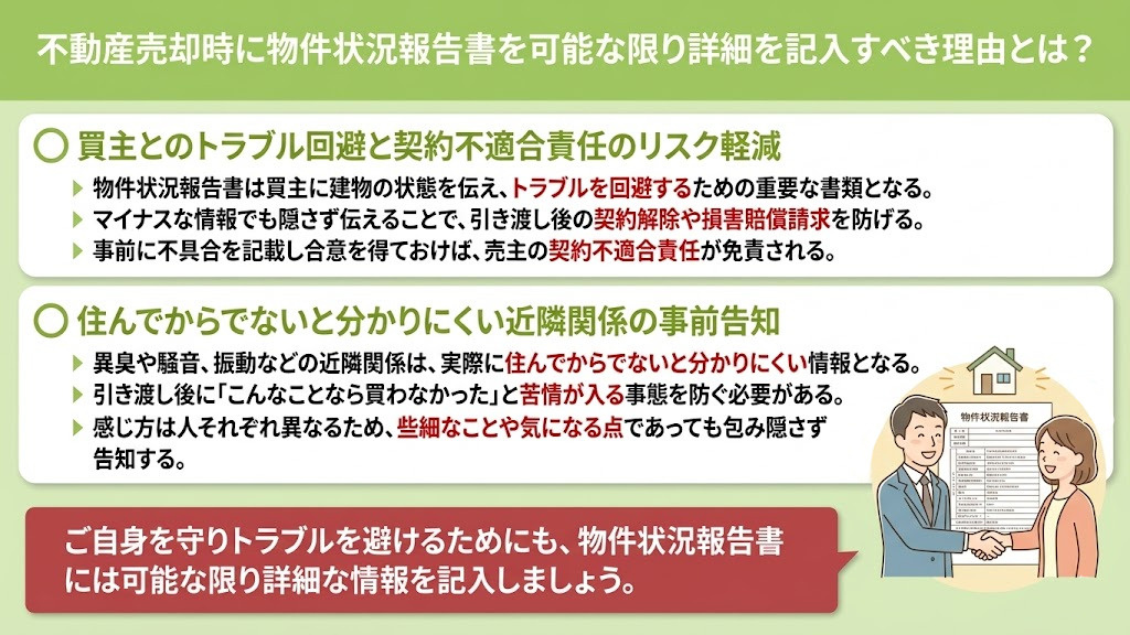 不動産売却時に物件状況報告書を可能な限り詳細を記入すべき理由とは？