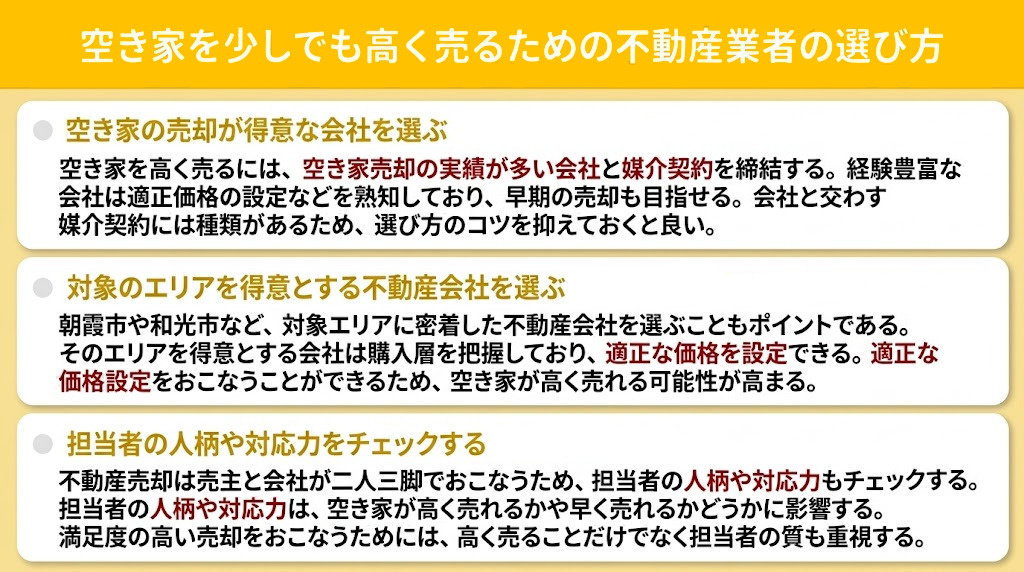 空き家を少しでも高く売るための不動産業者の選び方