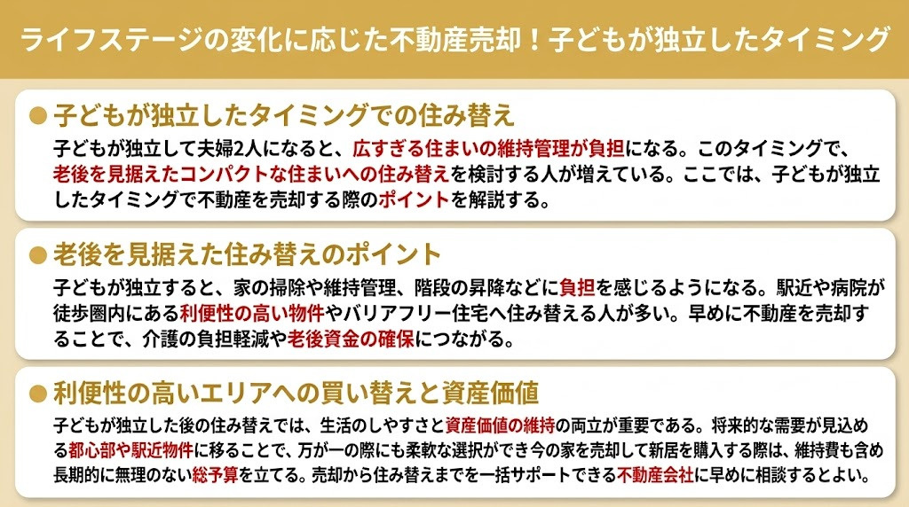 ライフステージの変化に応じた不動産売却！子どもが独立したタイミング