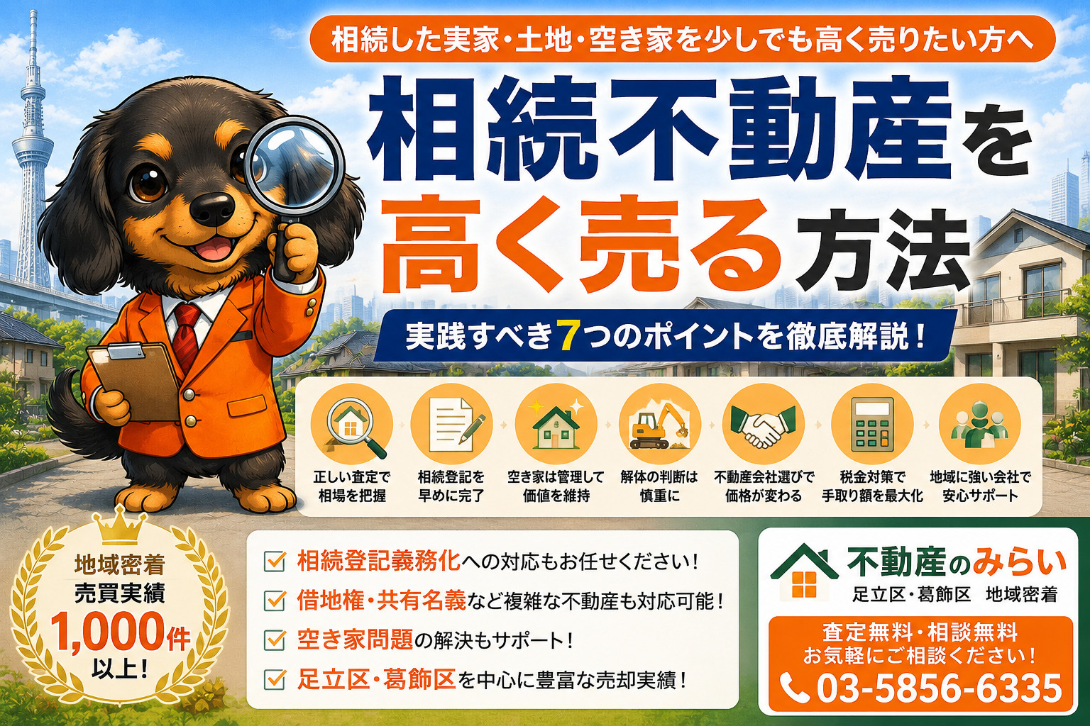 相続不動産を高く売る方法｜実家・土地・空き家を少しでも高値で売却するための7つのポイント【足立区・葛飾区対応】の画像