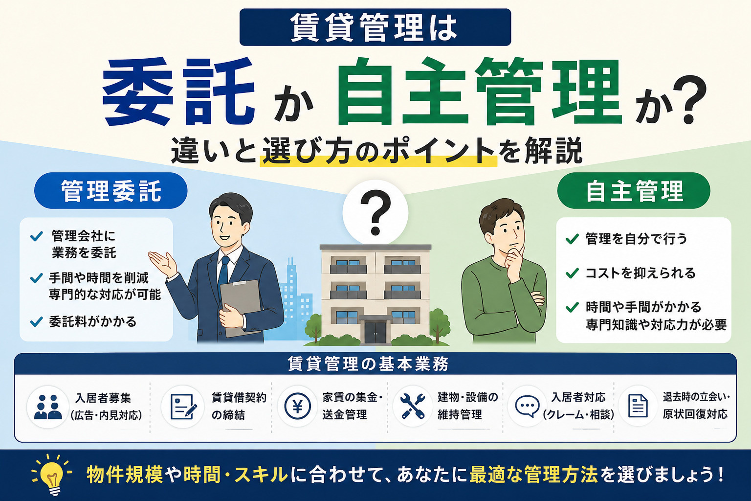 賃貸管理は委託か自主管理か？違いと選び方のポイントを解説の画像