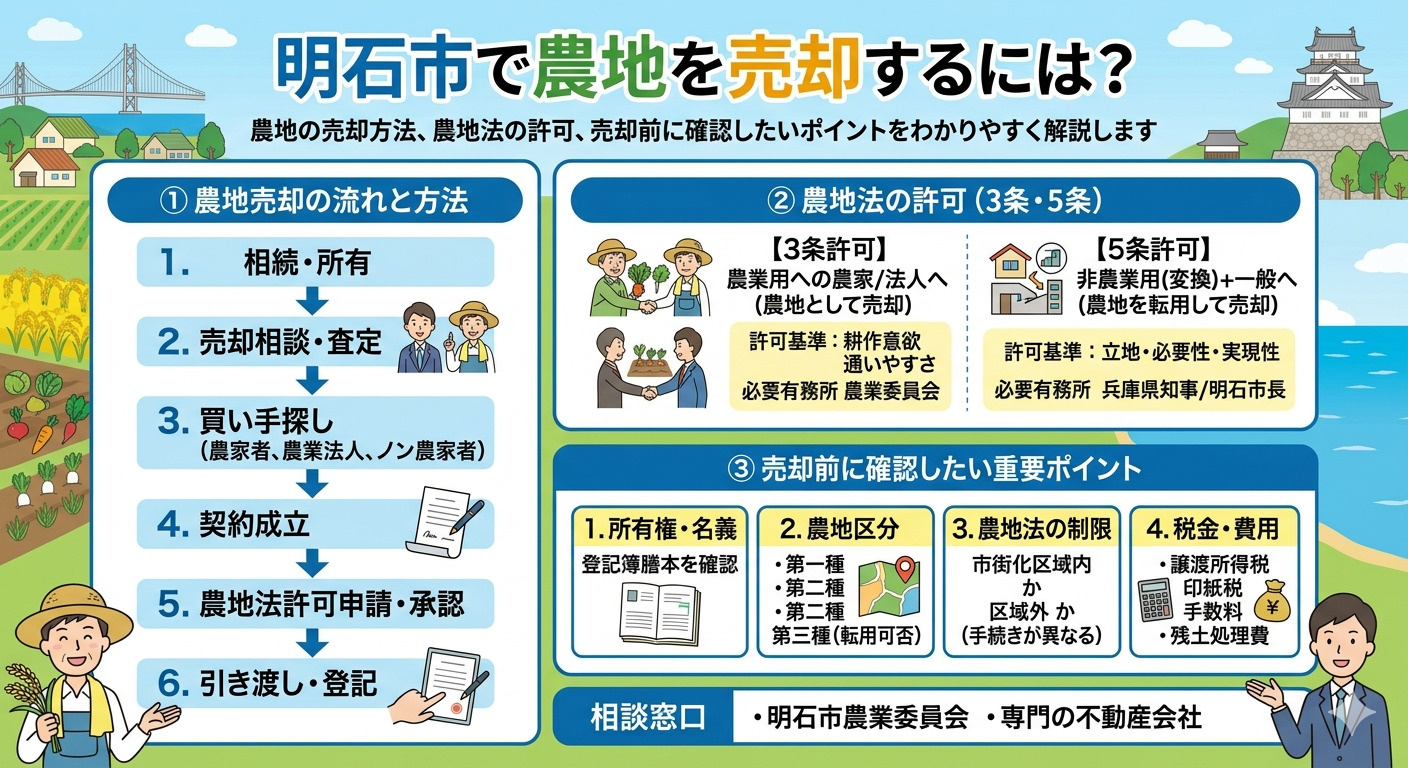明石市の農地売却ガイド｜売却の流れ・農地法の許可・注意点をわかりやすく解説の画像