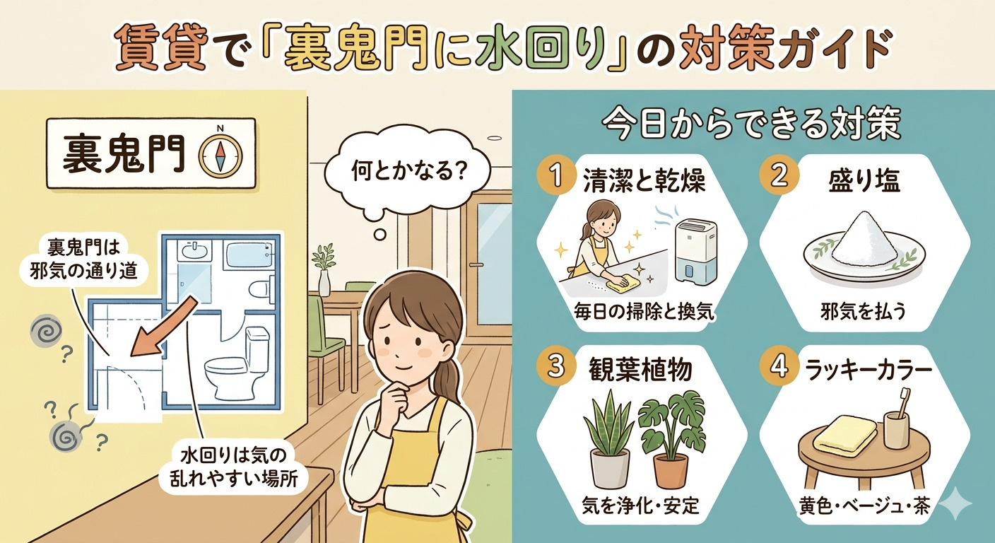 賃貸で「裏鬼門に水回り」の部屋になってしまったら?風水の意味と今日からできる対策【2026年最新】の画像