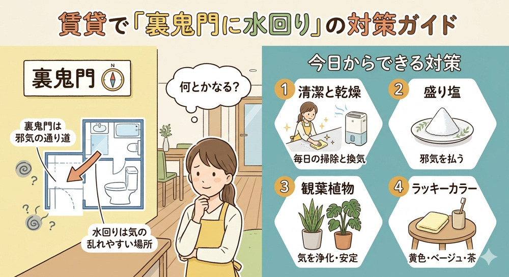 賃貸で「裏鬼門に水回り」の部屋になってしまったら？風水の意味と今日からできる対策【2026年最新】の画像