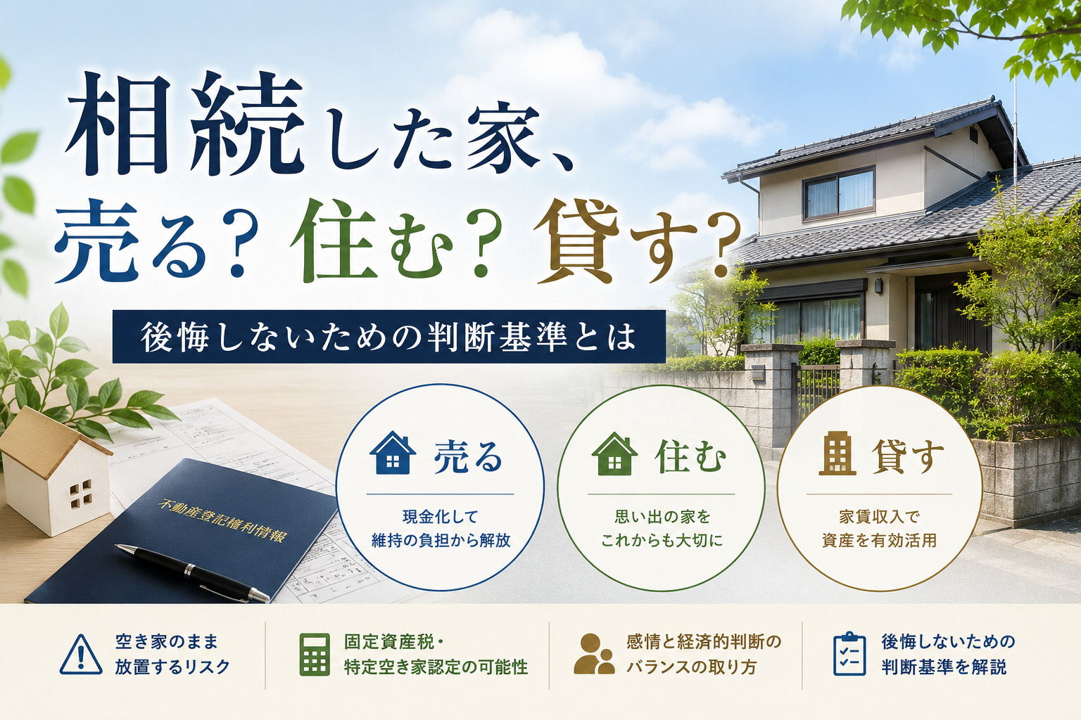 相続した家、売る？住む？貸す？後悔しないための判断基準とはの画像