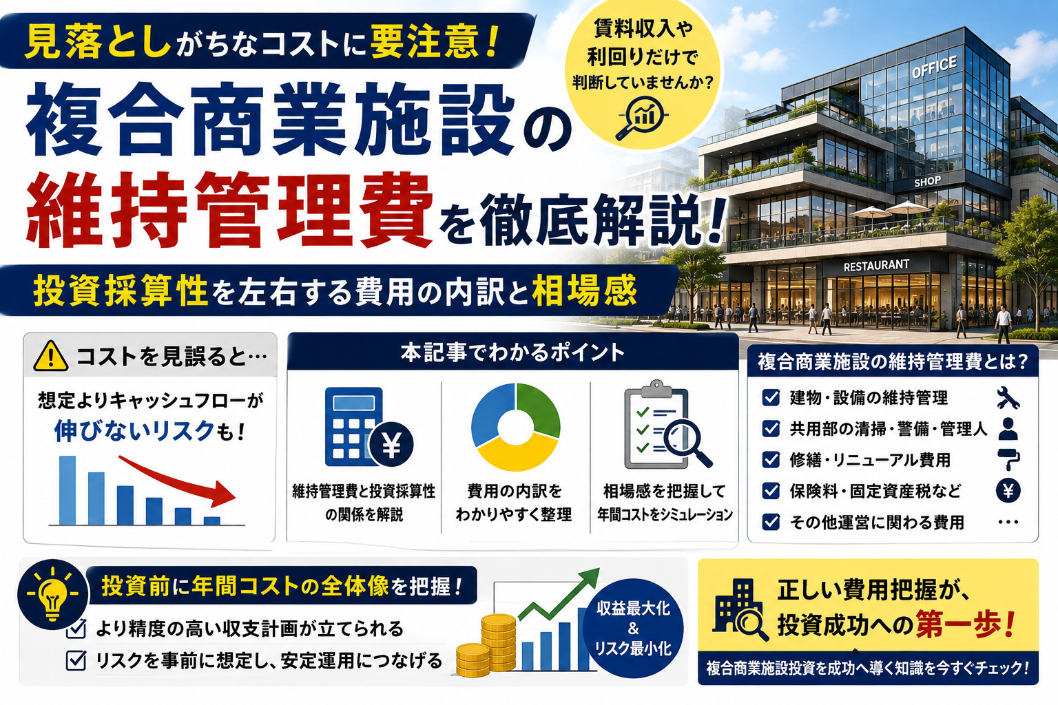 複合商業施設の維持管理費は高い？費用の内訳と投資採算性を解説の画像