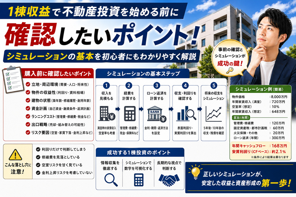 1棟収益で不動産投資を始める前に確認したいポイント！シミュレーションの基本を初心者にもわかりやすく解説の画像
