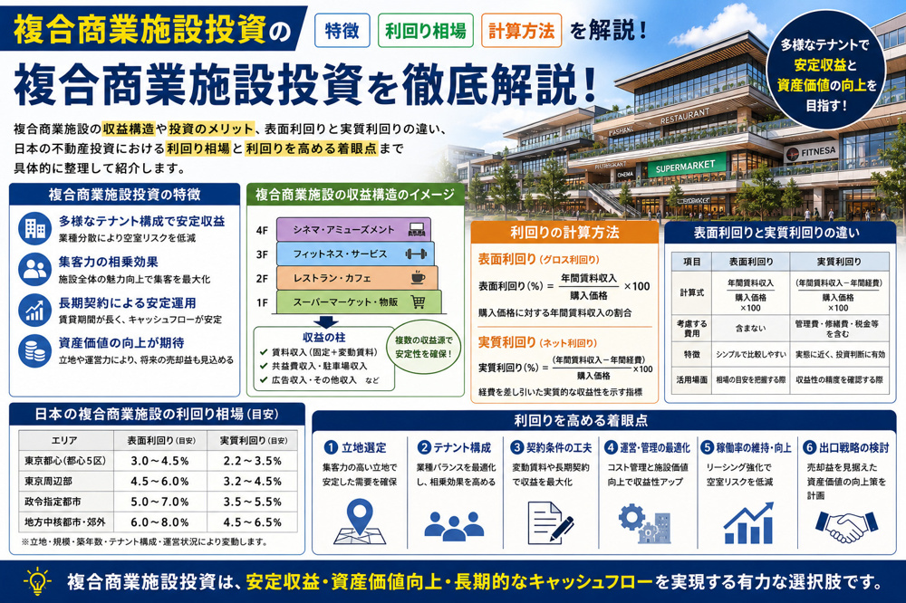複合商業施設への投資は有利か？利回りと相場の目安を解説の画像