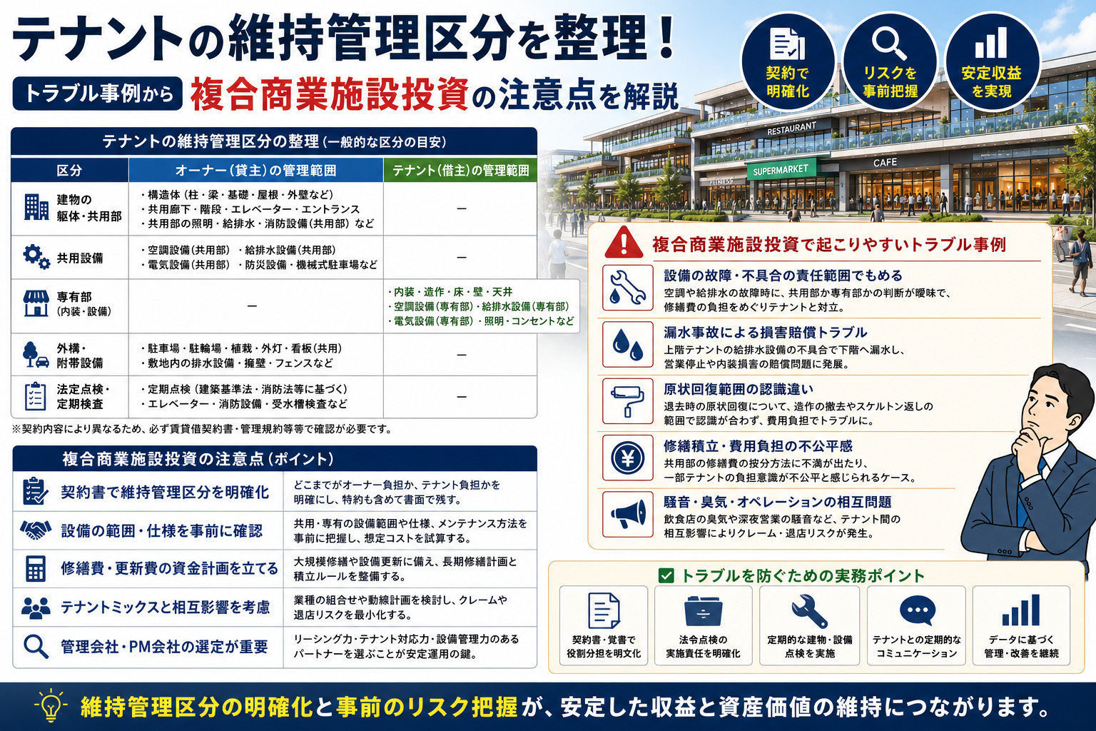 テナントの維持管理区分を整理！トラブル事例から複合商業施設投資の注意点を解説の画像