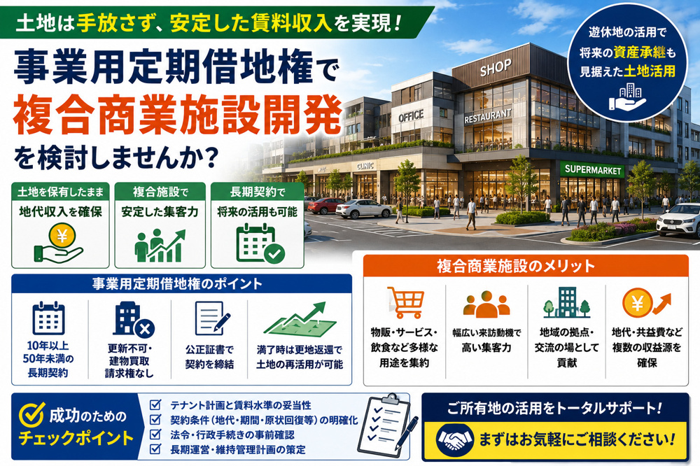事業用定期借地で複合商業施設を開発！安定賃貸経営の進め方を解説の画像